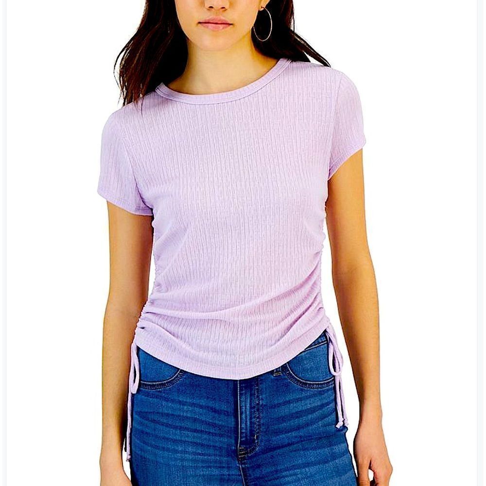 🌴 KINGSTON GREY Juniors' Side-Tie Pointelle T-Shirt Small Light Purple